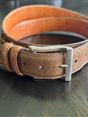 Classic Burnt Cedar Martin Dingman Leather Men's Belt with Silver Buckle size 38